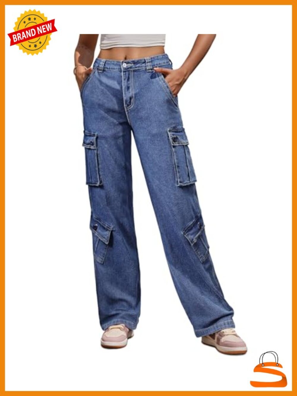 High Waisted Cargo Pants Combat Military Wide Leg Trousers 8 Pockets